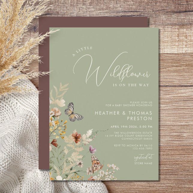 Convites Olive Green Rustic Wildflower Baby Shower (Criador carregado)