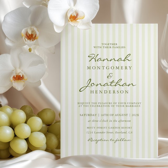 Convites Olive Green Stripe Wedding Invitation (Criador carregado)