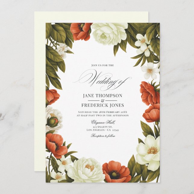 Convites Olive Green Terracotta & Soft Ivory Floral Wedding (Frente/Verso)