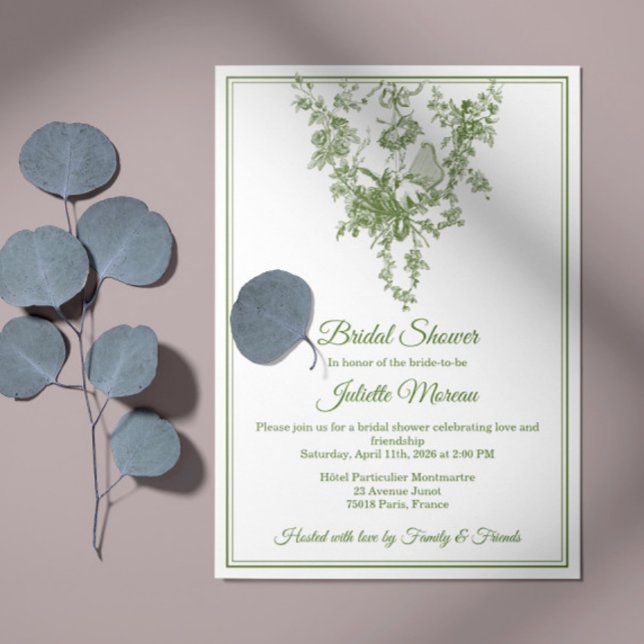 Convites Olive Green Toile de Jouy Bridal Shower Invitation (Criador carregado)