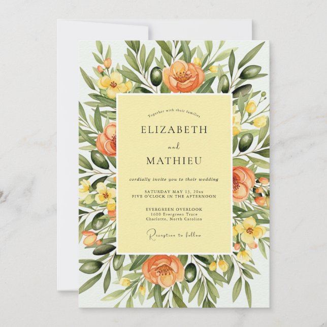 Convites Olive Green Verdant Tuscan Wedding (Frente)
