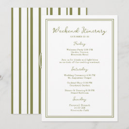 Convites Olive Green Wedding Weekend Itinerary Card