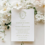 Convites Olive Line Art Floral Monogram Crest Wedding<br><div class="desc">Introduce your wedding celebration with our Olive Green Floral Line Art Wedding Stationery, a perfect blend of timeless elegance and luxurious sophistication. This exquisite design is crafted for couples who appreciate the delicate beauty of intricate floral artistry and the charm of traditional formal weddings. At the heart of the collection...</div>