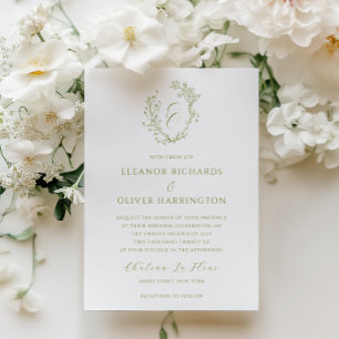 Convites Olive Linha Arte Floral Monograma Brasão Casamento