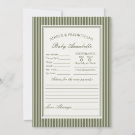 Convites Olive Martini Striped Green Advice for Baby Card