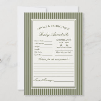 Convites Olive Martini Striped Green Advice for Baby Card