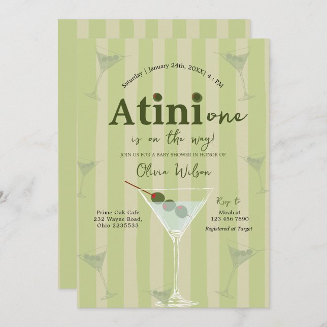 Convites Olive Martini Tini Um Está A Caminho Do Chá de fra (Frente/Verso)