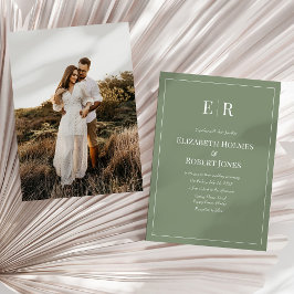 Convites Olive Minimalista Monograma & Foto Casamento