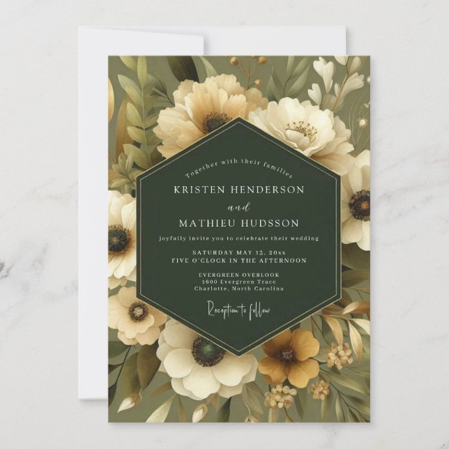 Convites Olive Moody Anemone Wedding (Frente)
