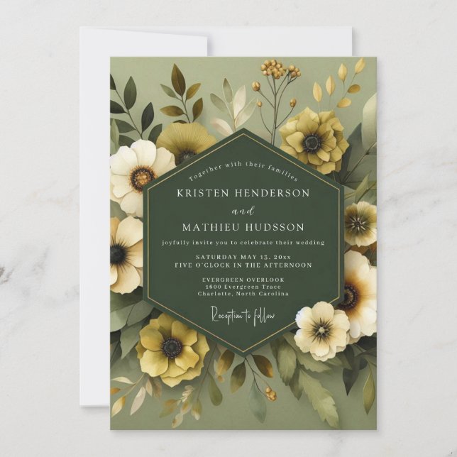 Convites Olive Muted Flora Wedding (Frente)