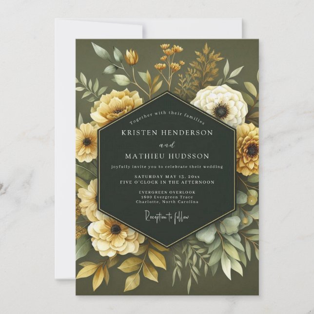 Convites Olive Ochre Botanical Wedding (Frente)