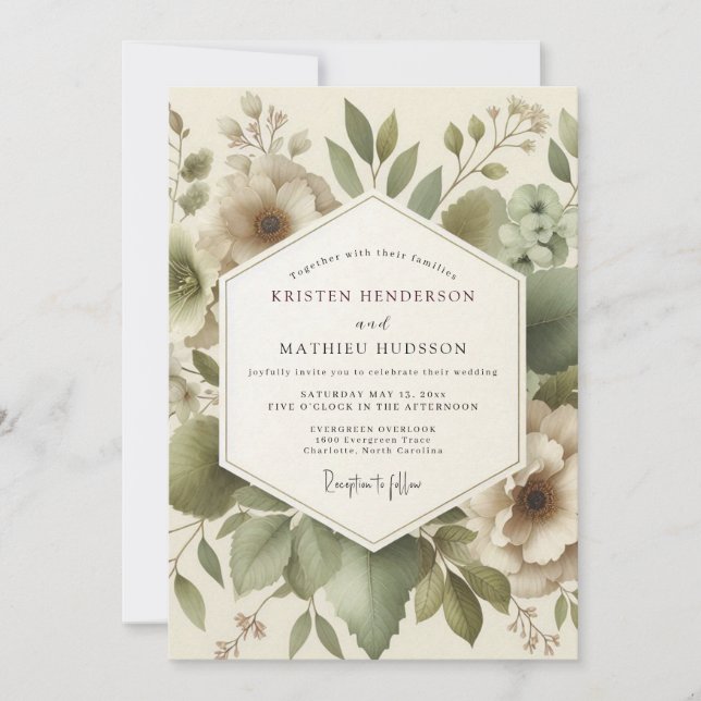 Convites Olive Serene Foliage Wedding (Frente)