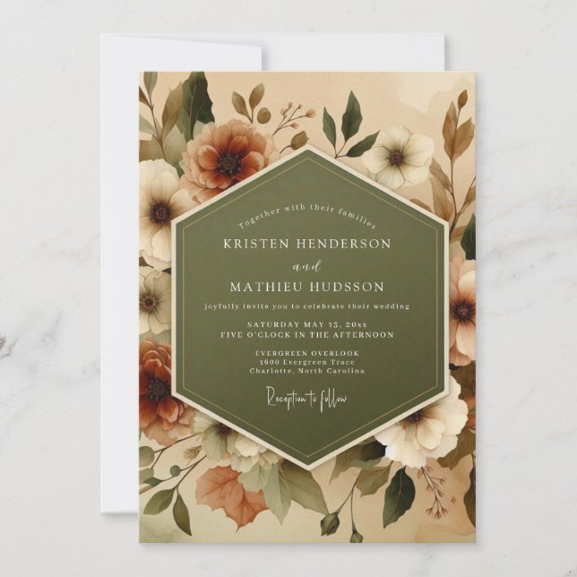 Convites Olive Terracotta Autumnal Wedding (Frente)