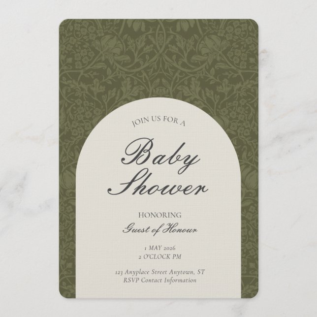 Convites Olive Traditional Floral Arts and Crafts Shower (Frente)