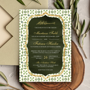 Convites Olive Verde e Dourado Azulejo Marroquino Islâmico 