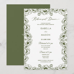 Convites OLIVE VERDE FLORAL clássico simples ENSAIO 