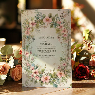 Convites Olive Verde Rosa Floral Art Nouveau Casamento