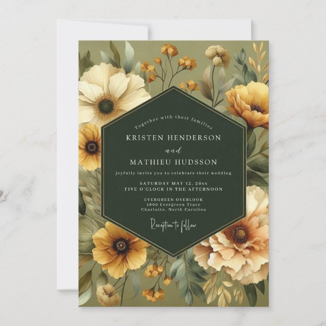 Convites Olive Vintage Bloom Wedding (Frente)