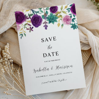 Convites OLIVIA | Purple Floral Save the Date Template