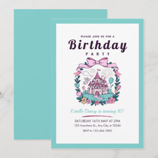 Convites olorful Rainbow Castle Girls 10th Birthday Invitat