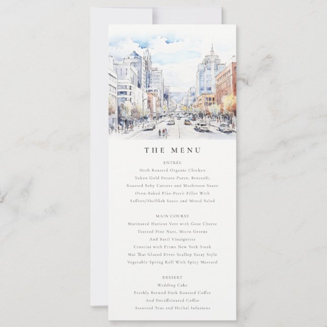 Convites Omaha Nebraska Watercolor Landscape Wedding  Menu (Frente)