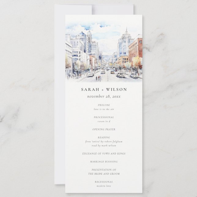 Convites Omaha Nebraska Watercolor Scape Wedding Program (Frente)