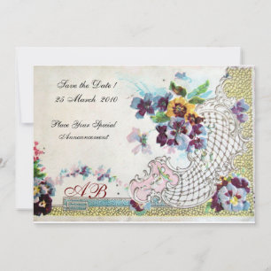 Convites OMANTICA Floral Azul Rosa Branco Monograma de Casa