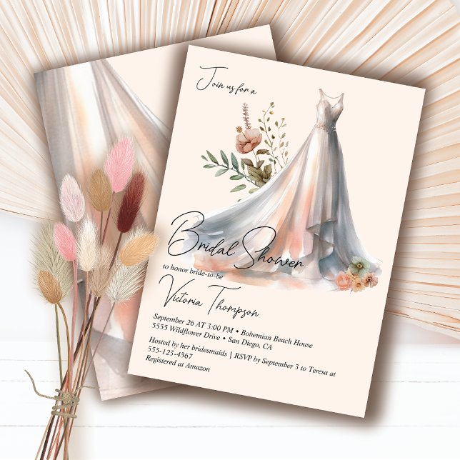Convites Ombre Boho Chá de panela floral de vestidos (Criador carregado)