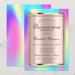 Convites Ombre Colorido Quadro Holográfico Quinceañera