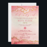 Convites Ombre Dourado Bat Mitzvah, Cor de Água Elegante<br><div class="desc">Convite Dourado Bat Mitzvah,  Cor de Água Elegante Cor Rosa</div>