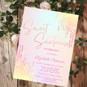 Convites Ombre Glitter Drips Colorido Sweet 16