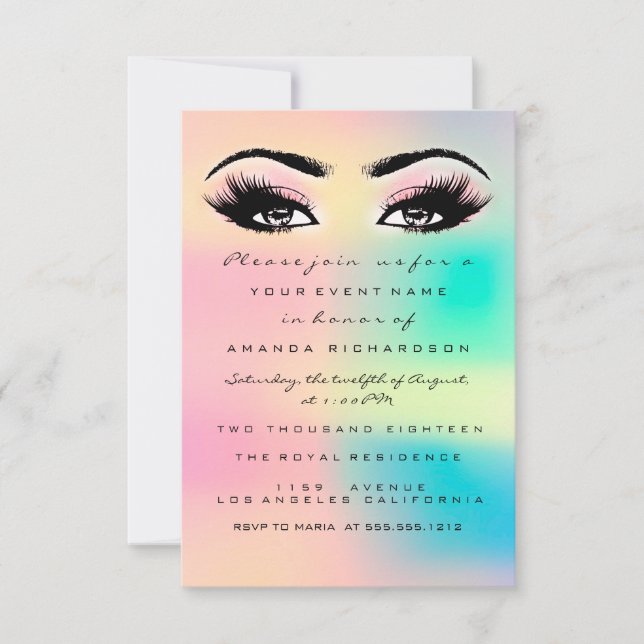 Convites Ombre Holographic Bubble Bridal Sweet 16th Eyelash (Frente)
