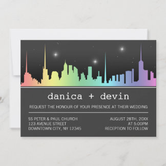 Convites Ombre Rainbow City Skyline Casamentos