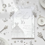 Convites Once Upon a Sweet 16 Silver Princess Birthday<br><div class="desc">Celebrate her fairytale milestone with this elegant Once Upon a Sweet 16 invitation. Designed with a glamorous silver ball gown dress and soft princess-inspired details, this invitation sets the tone for a magical Sweet 16 celebration. Perfect for modern princess themes, fairytale birthdays, and luxe rose gold parties. Easily personalize all...</div>