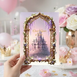 Convites once upon a time fairytale magical royal pink