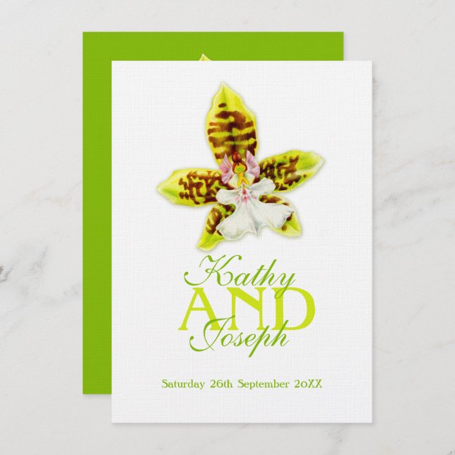 Convites Oncidium Leucochilum orchid flor verde (Frente/Verso)