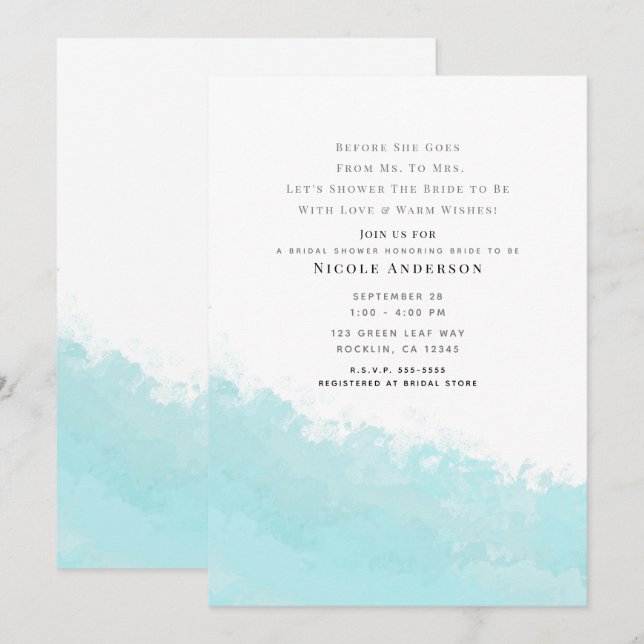 Convites Onda Azul Marinha Praia Chá de Noiva (Frente/Verso)