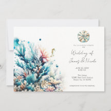 Onda do Mar Coral Água Marinha Casamento Aquarela