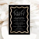 Convites Onda Festa do Hucks Ouro Negro<br><div class="desc">Este convite para a festa conjunta de Hens & Bucks apresenta detalhes modernos de linha de onda curva em folha de ouro falso. Todo o texto é totalmente editável e pode ser personalizado para se adequar a qualquer evento. Para personalização mais avançada deste design, basta selecionar o botão "Personalizar" acima....</div>