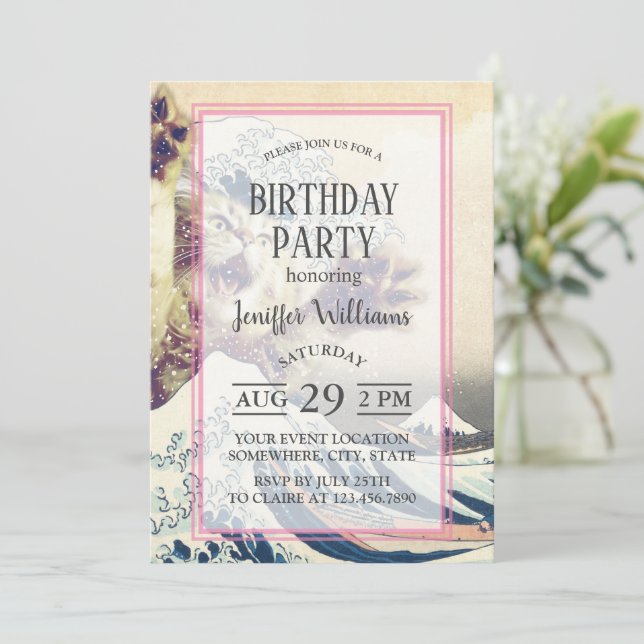 Convites Onda Gato Gigante - A Onda de Excelente de Kanagaw (Em pé/Frente)