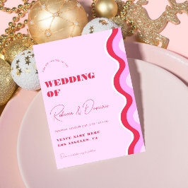 Convites Onda Retro Negrito Rosa e Vermelho Tudo em Um Casa