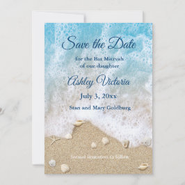 Convites Ondas Azuis da Praia Bat Mitzvah Save the Date