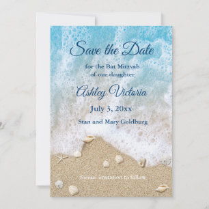 Convites Ondas Azuis da Praia Bat Mitzvah Save the Date
