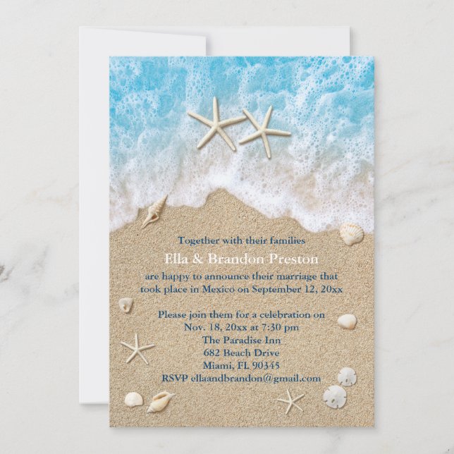 Convites Ondas Azuis da Praia & Estrela do Mar Pós Casament (Frente)