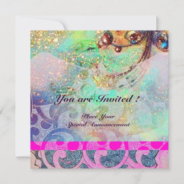 Convites ONDAS, brilhante violeta azul verde rosa dourado b (Frente)