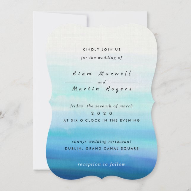 Convites Ondas de Aquarela Mínima Azul (Verso)