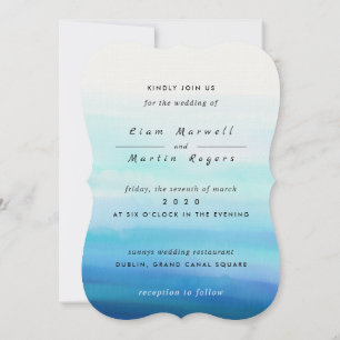 Convites Ondas de Aquarela Mínima Azul