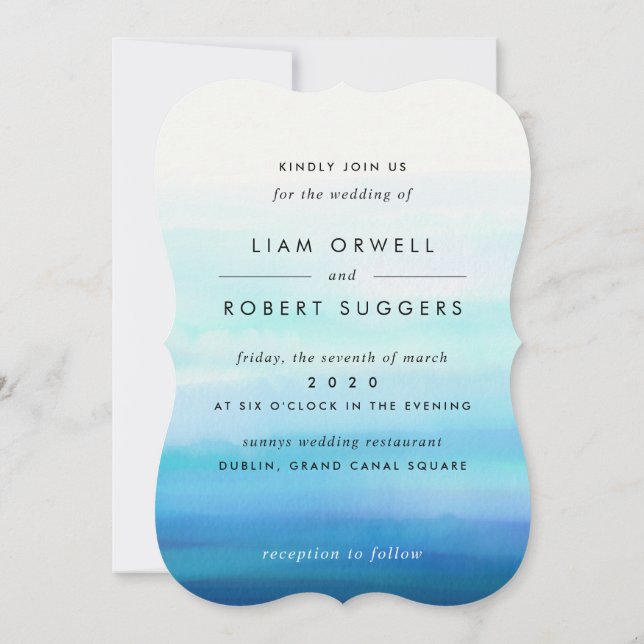 Convites Ondas de Cor da Água Mínima Azul (Verso)