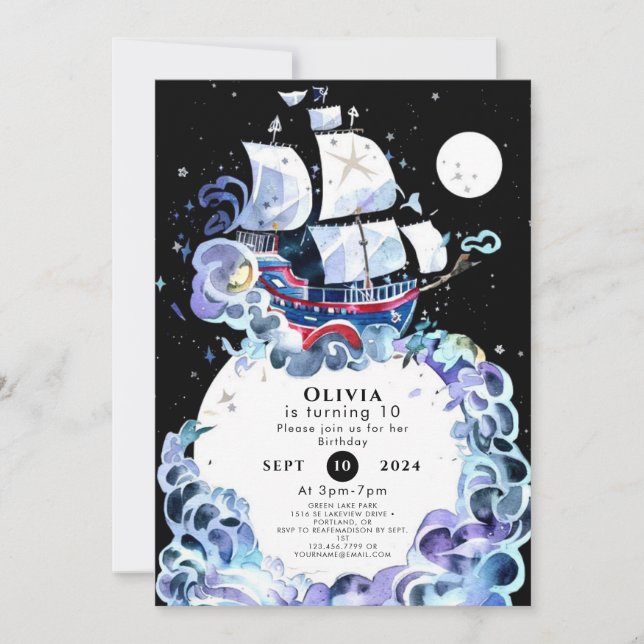 Convites Ondas de diversão pirata de aniversário (Frente)