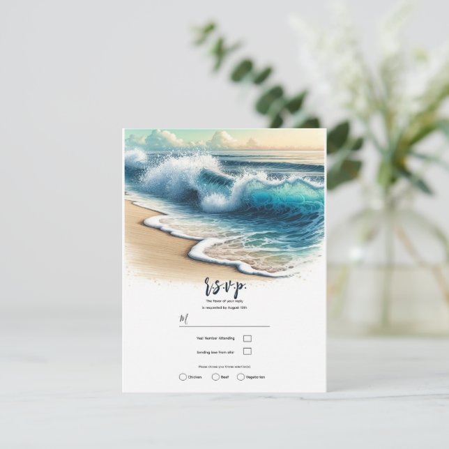 Convites Ondas do Oceano Batendo na Praia Casamento RSVP (Em pé/Frente)